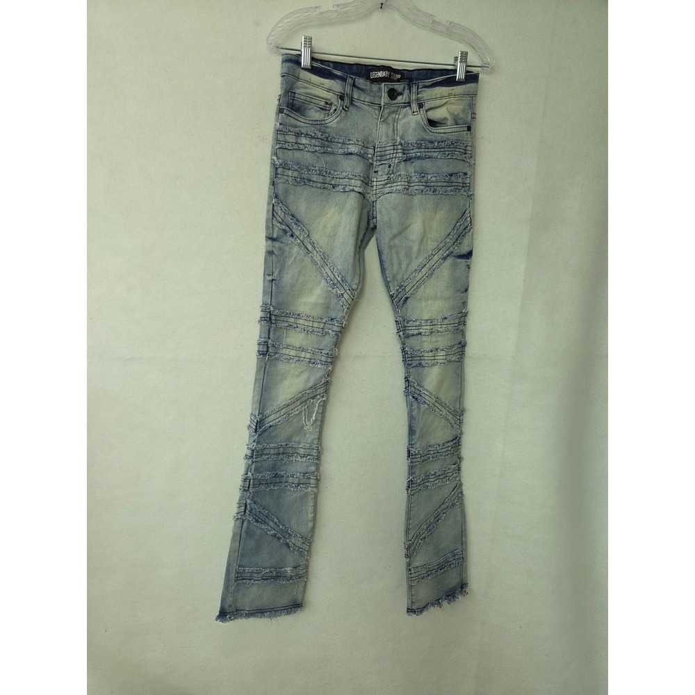 Legendary Status‎ Mens 28 Light Wash Frayed Moto Panel Slim Fit Distressed Jeans